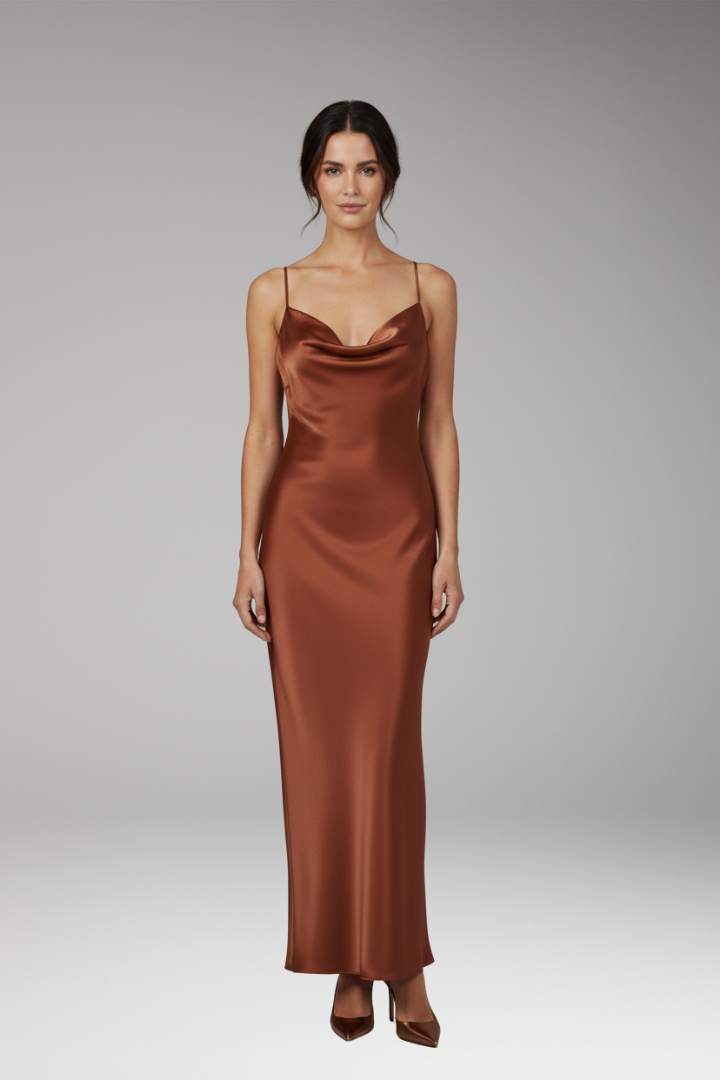 Women's Satin Dress with Adjustable Straps and Figure-Hugging Fit