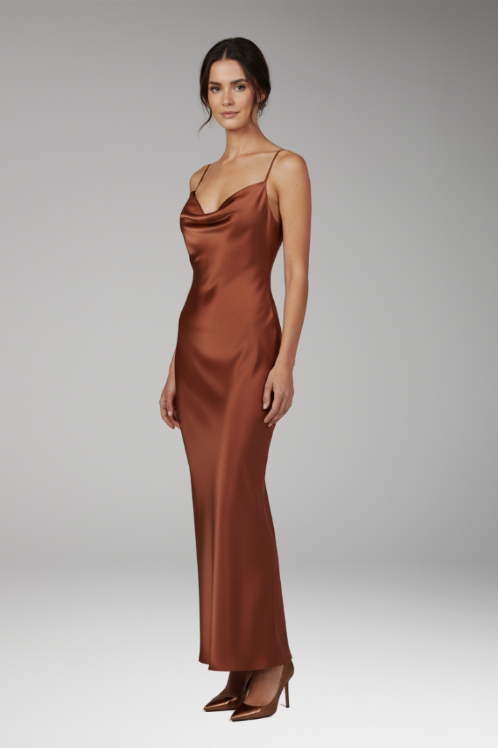 Women's Satin Dress with Adjustable Straps and Figure-Hugging Fit