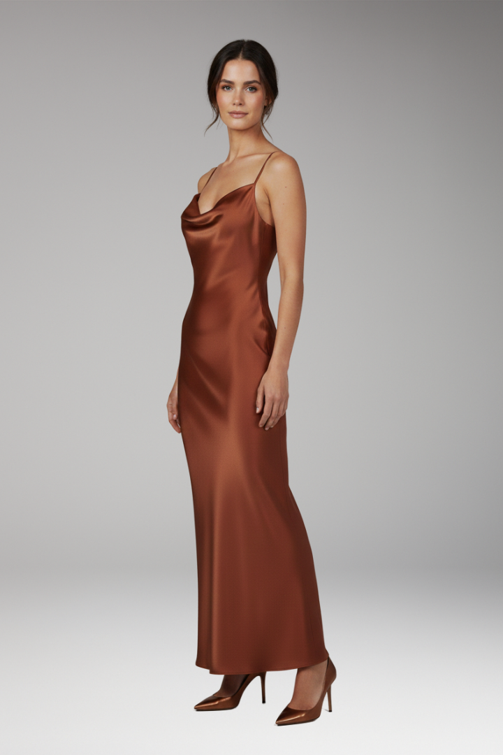 Women's Satin Dress with Adjustable Straps and Figure-Hugging Fit