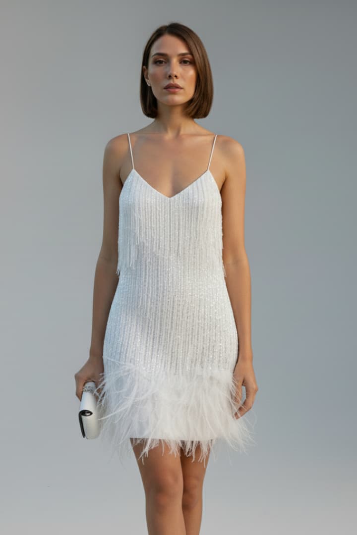 Women’s Sequin Mini Dress with Feather Hem