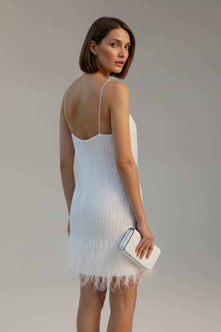 Women’s Sequin Mini Dress with Feather Hem