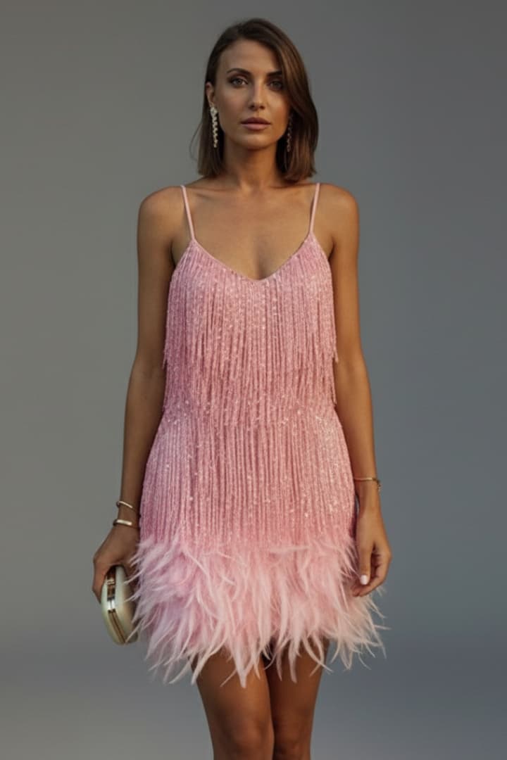 Women’s Sequin Mini Dress with Feather Hem
