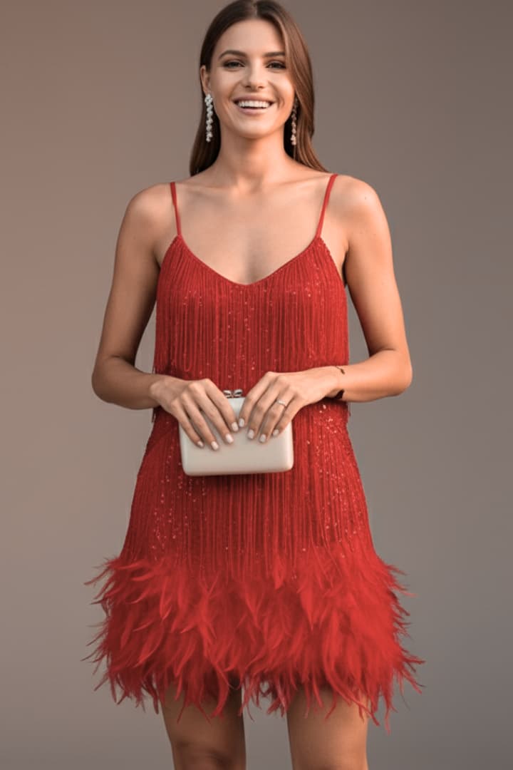 Women’s Sequin Mini Dress with Feather Hem