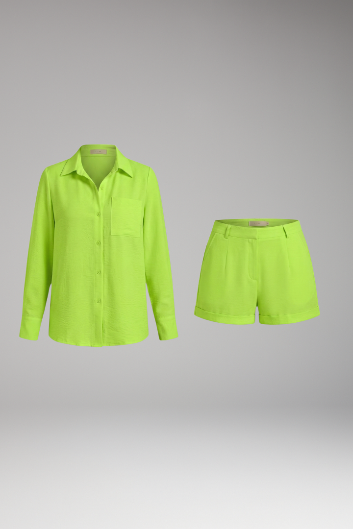 Women's Set with Buttons Front Blazer and Pocket Shorts