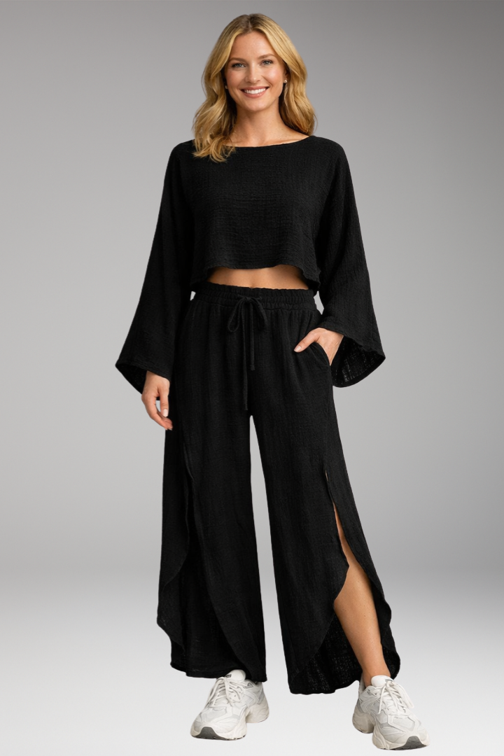Women’s Set with Cropped Top and Slit Trousers