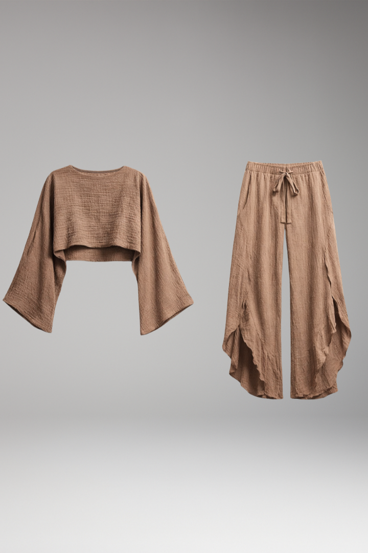 Women’s Set with Cropped Top and Slit Trousers