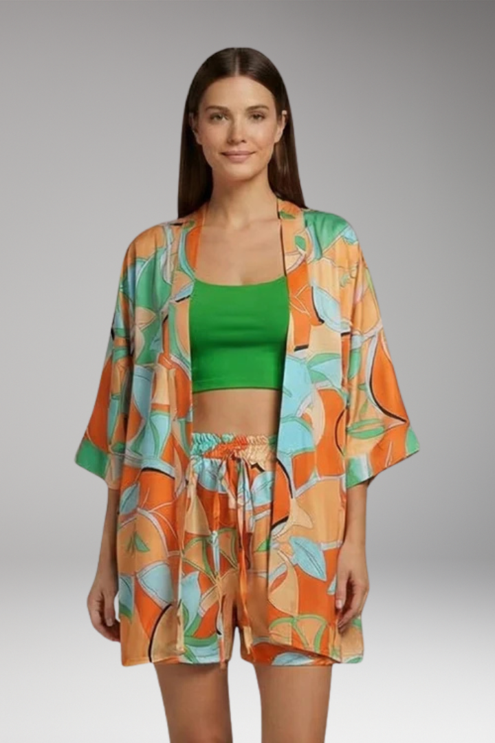 Women’s Set with Kimono Top and Drawstring Shorts