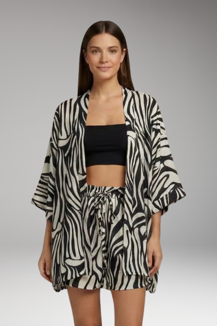 Women’s Set with Kimono Top and Drawstring Shorts