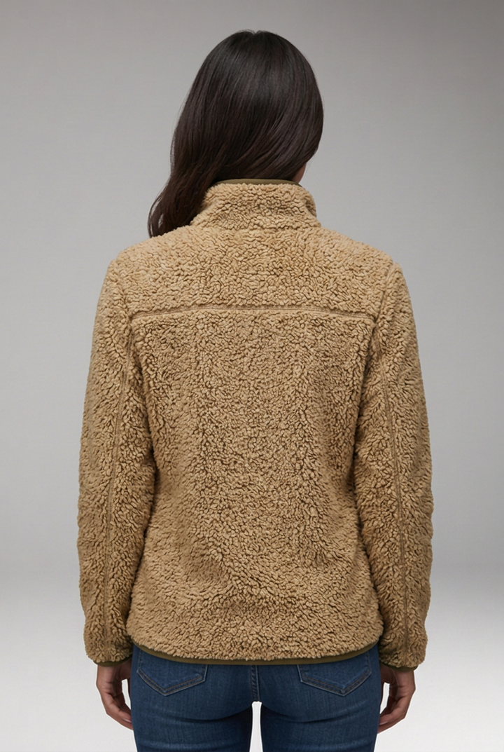 Women’s Sherpa Fleece Jacket with Stand-Up Collar and Full-Zip Closure