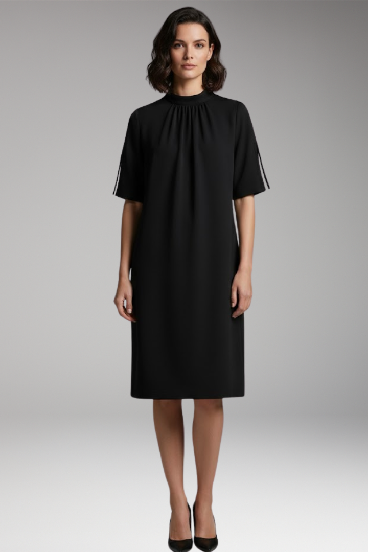 Women's Shift Dress with Mock Neck and Short Slit Sleeves