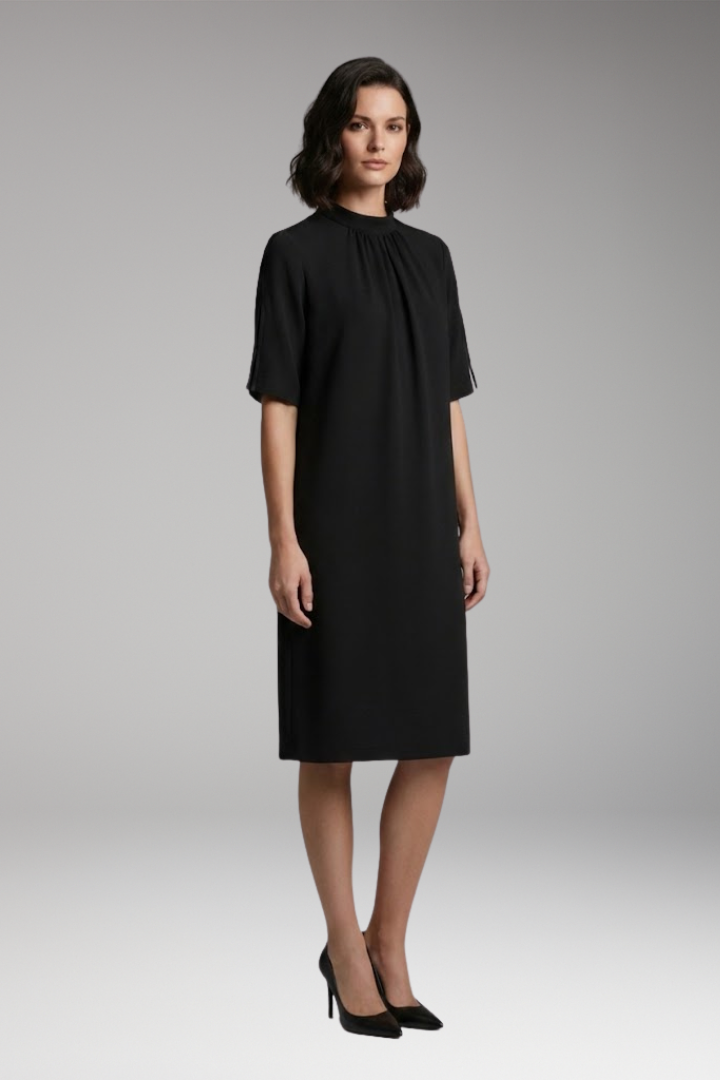 Women's Shift Dress with Mock Neck and Short Slit Sleeves