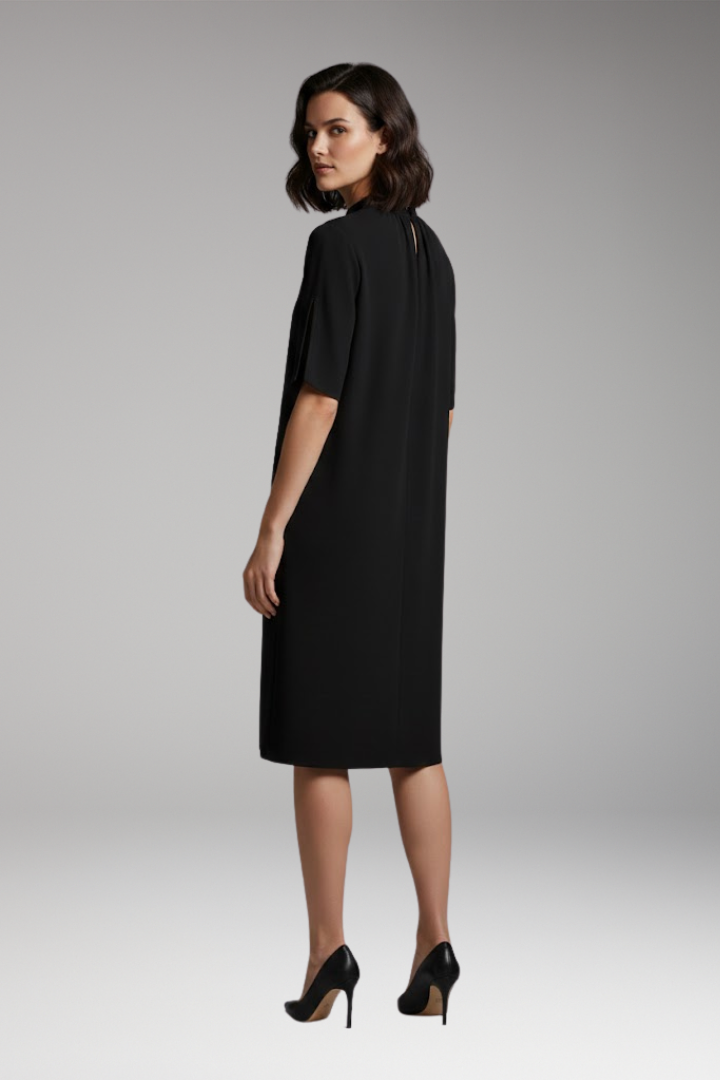 Women's Shift Dress with Mock Neck and Short Slit Sleeves