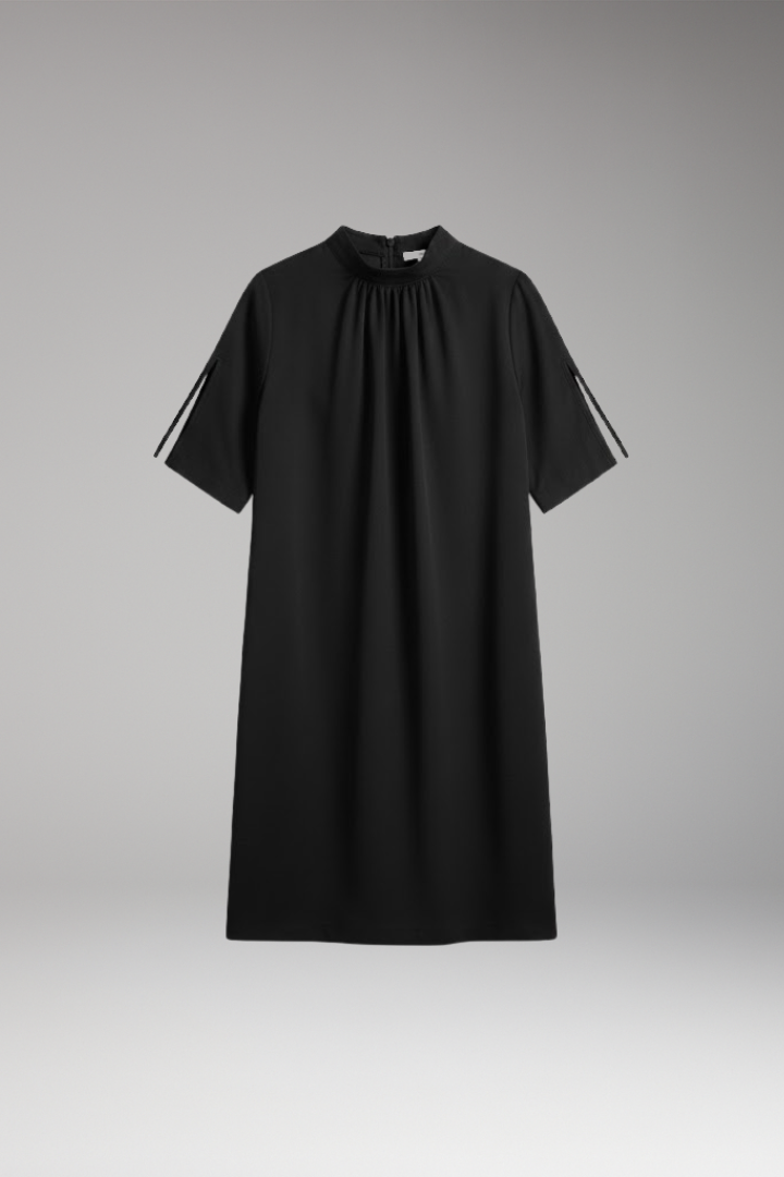 Women's Shift Dress with Mock Neck and Short Slit Sleeves