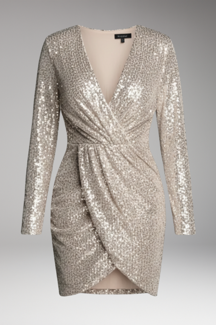 Women’s Shimmering Dress with Adjustable Waist Tie and Sequin Embellishments