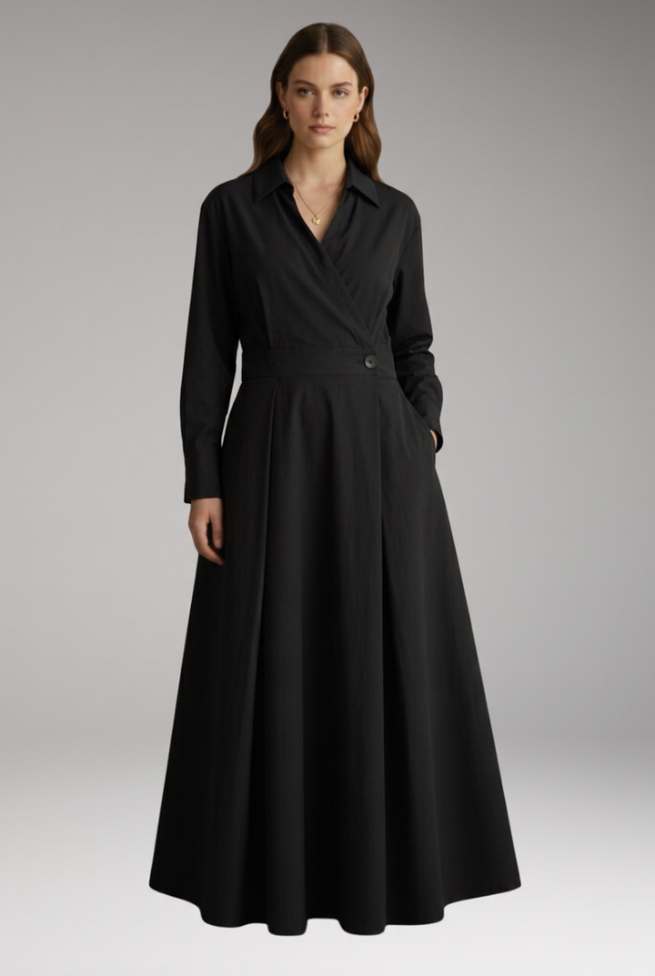 Women’s Shirt Dress with Button Closure and Defined Waist