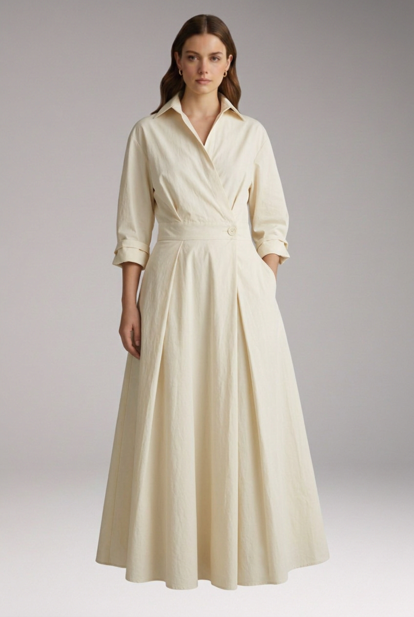 Women’s Shirt Dress with Button Closure and Defined Waist