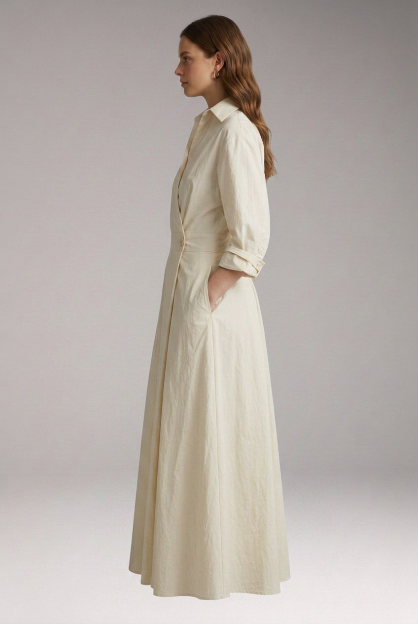 Women’s Shirt Dress with Button Closure and Defined Waist