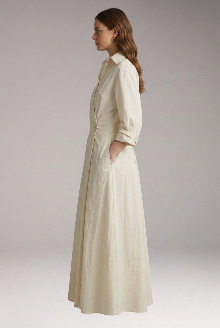 Women’s Shirt Dress with Button Closure and Defined Waist