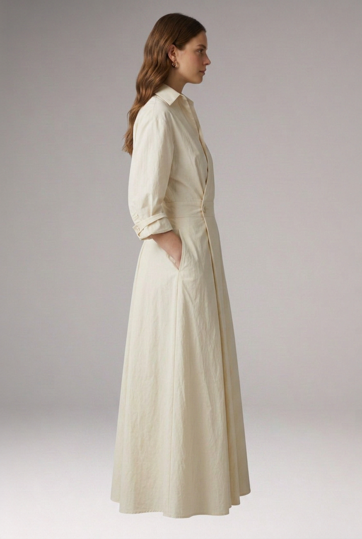 Women’s Shirt Dress with Button Closure and Defined Waist
