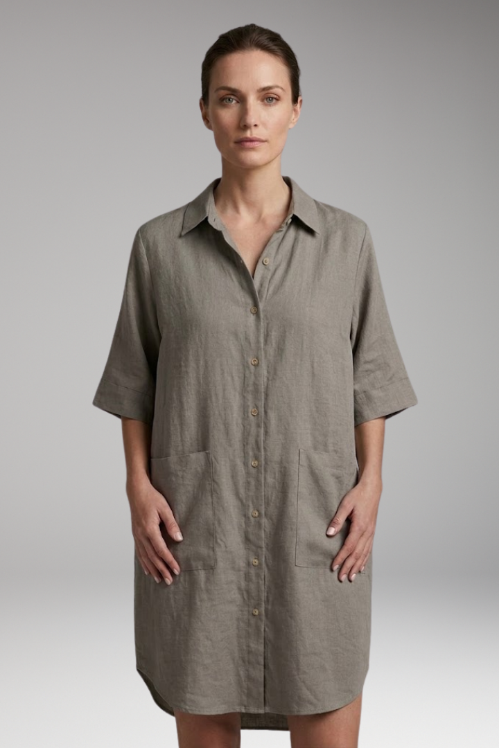 Women’s Shirt Dress with Button Front and Collar Neckline