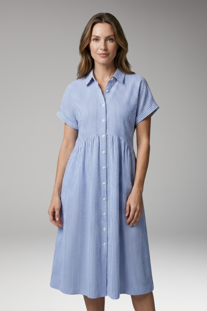 Women’s Shirt Dress with Button Front and Side Pockets