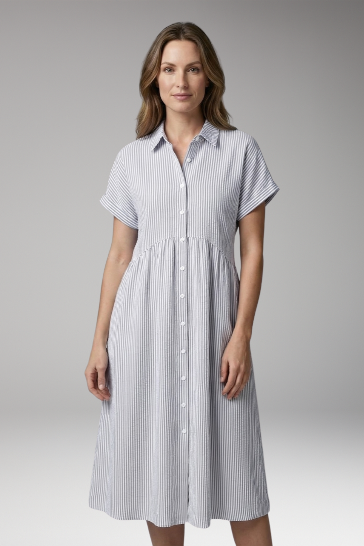 Women’s Shirt Dress with Button Front and Side Pockets