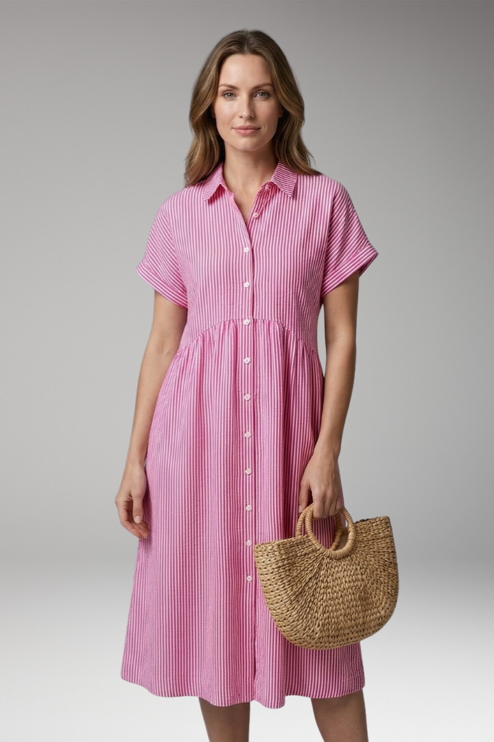Women’s Shirt Dress with Button Front and Side Pockets