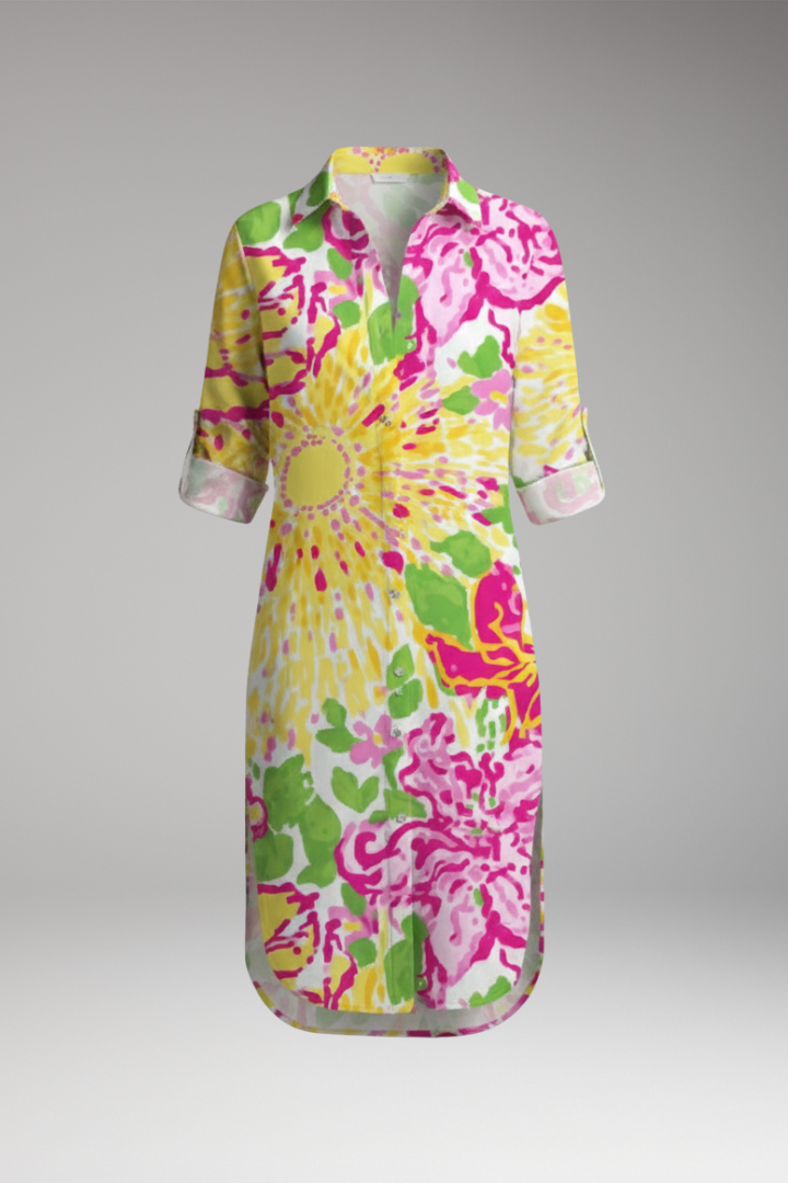Women’s Shirt Dress with Collar and Button Placket