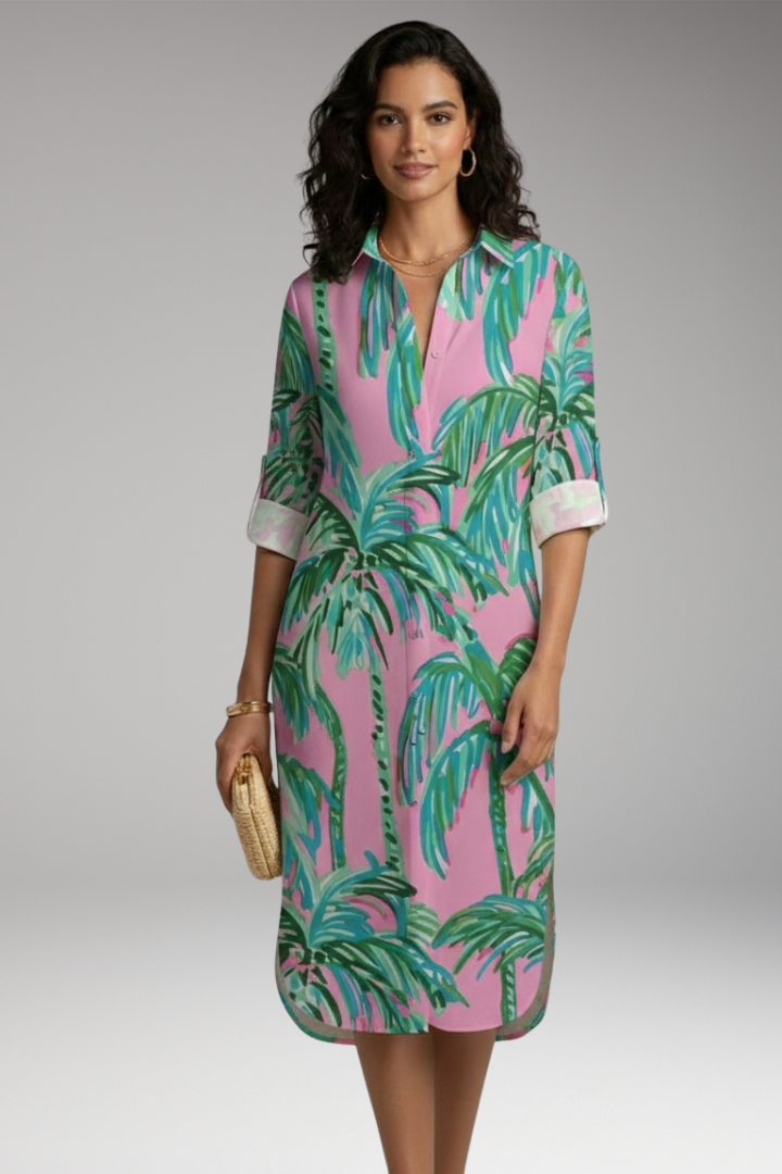 Women’s Shirt Dress with Collar and Button Placket