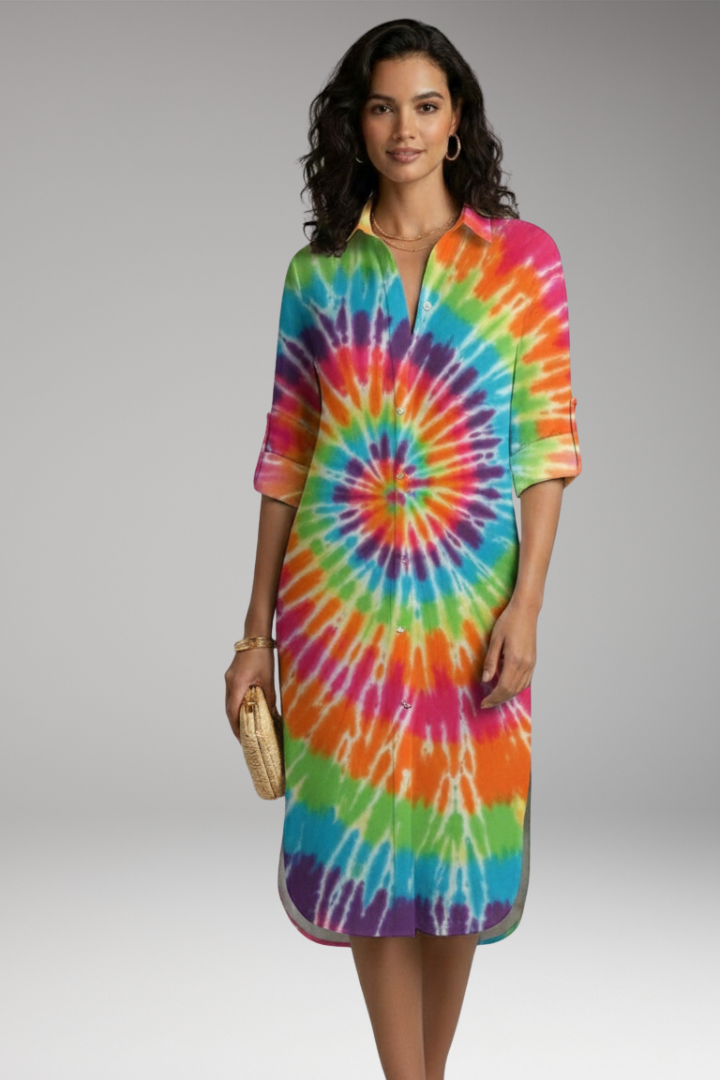 Women’s Shirt Dress with Collar and Button Placket