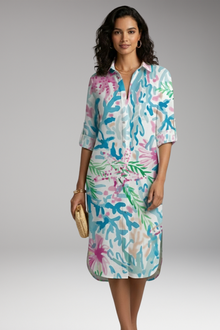 Women’s Shirt Dress with Collar and Button Placket