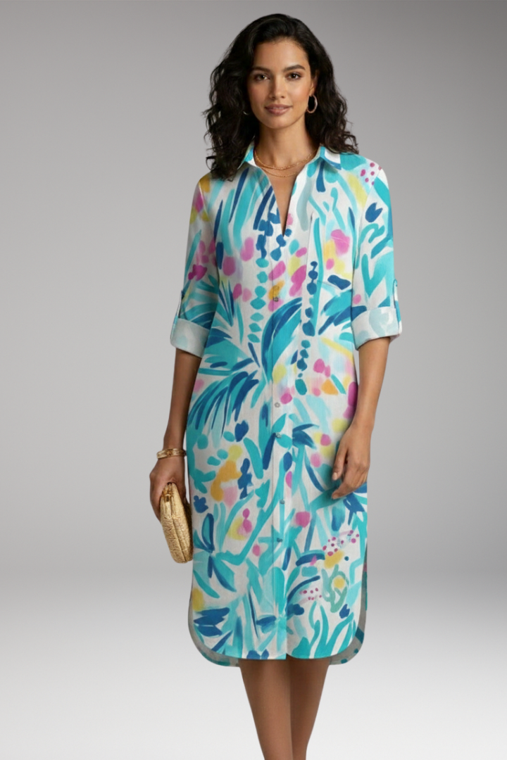 Women’s Shirt Dress with Collar and Button Placket
