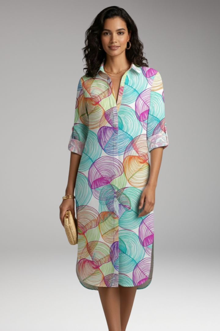 Women’s Shirt Dress with Collar and Button Placket