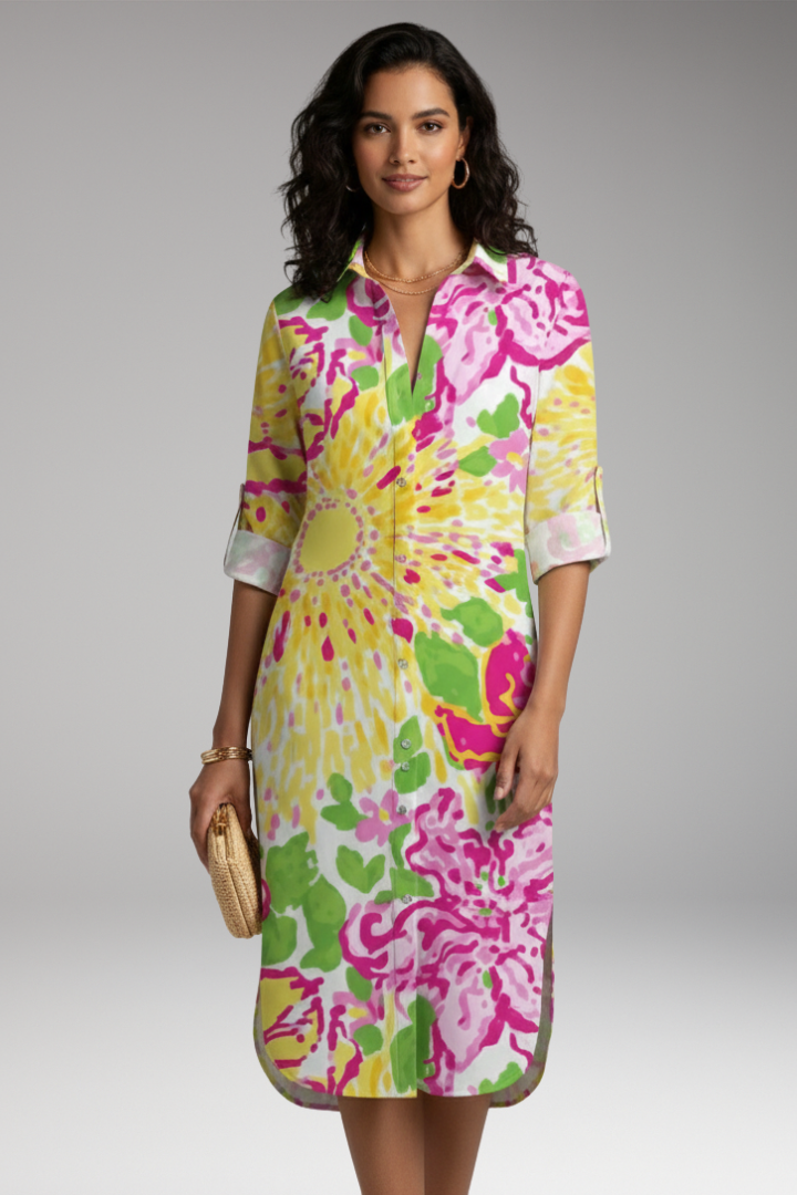 Women’s Shirt Dress with Collar and Button Placket