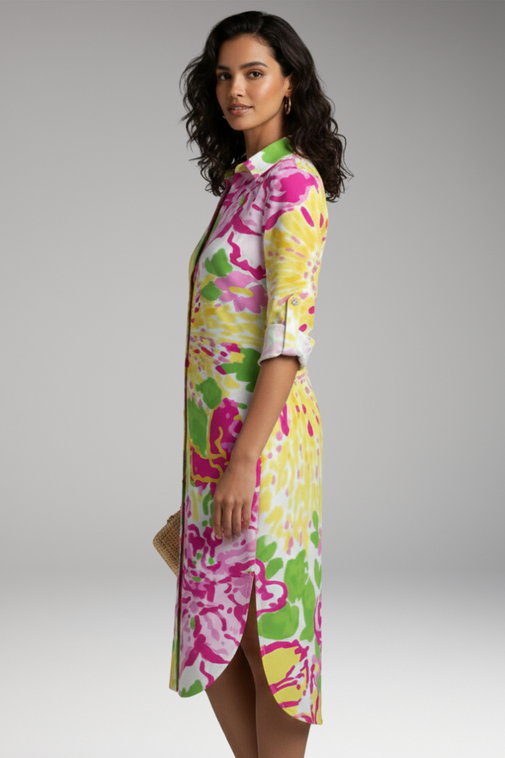 Women’s Shirt Dress with Collar and Button Placket