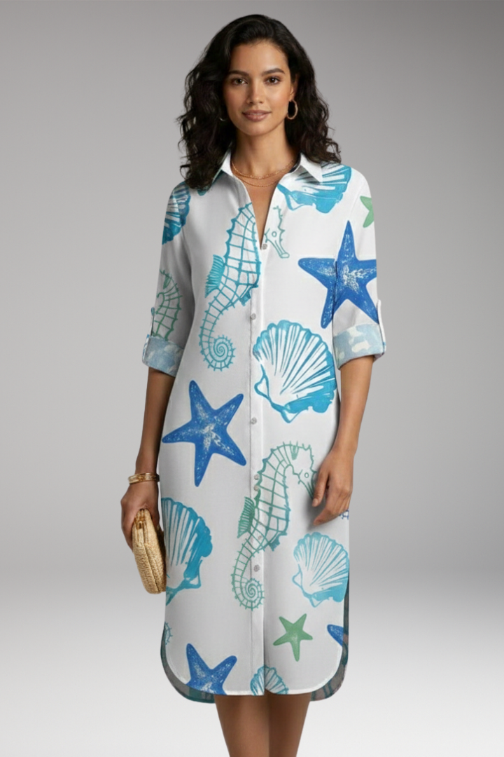 Women’s Shirt Dress with Collar and Button Placket
