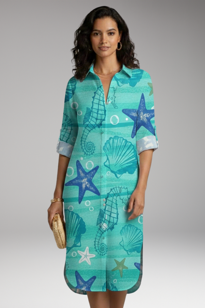 Women’s Shirt Dress with Collar and Button Placket