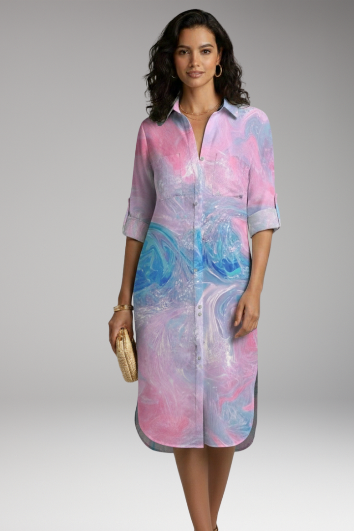 Women’s Shirt Dress with Collar and Button Placket