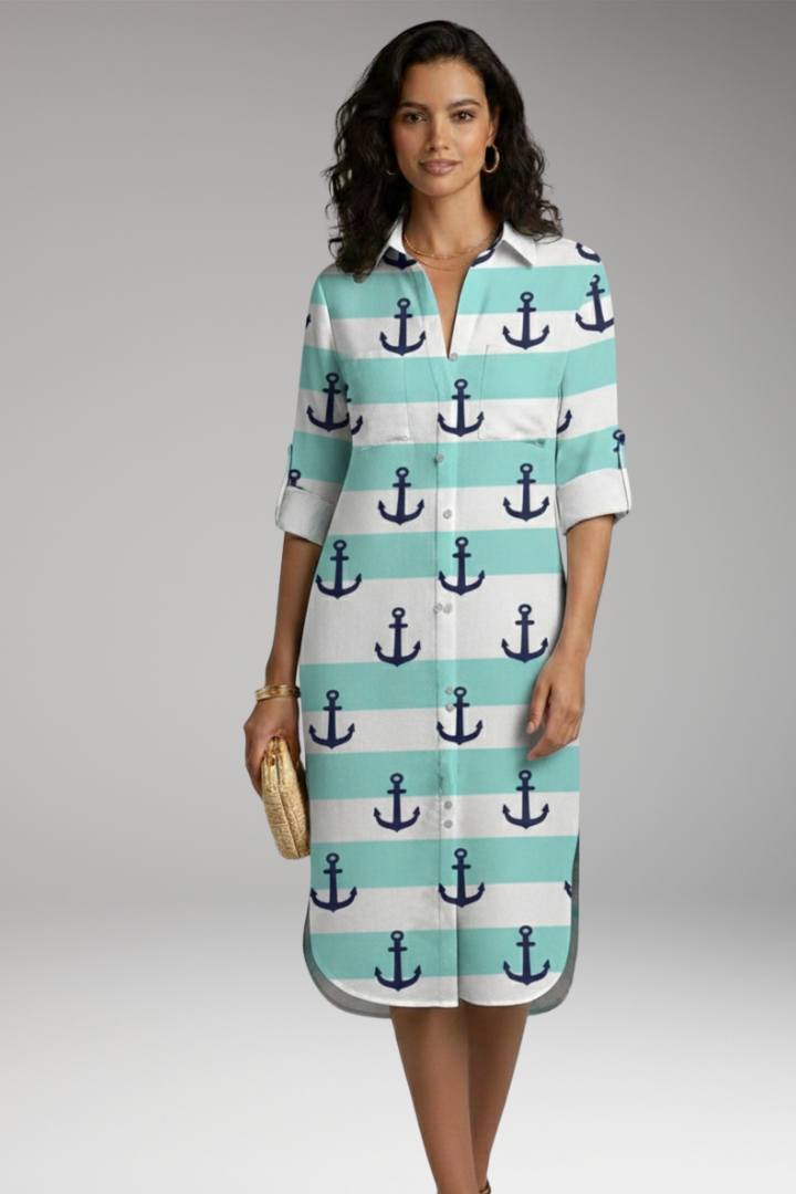 Women’s Shirt Dress with Collar and Button Placket