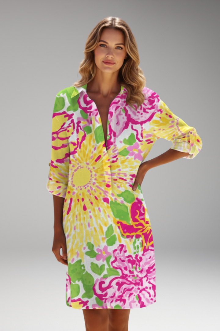 Women's Shirt Dress with Long Sleeve and Button Placket