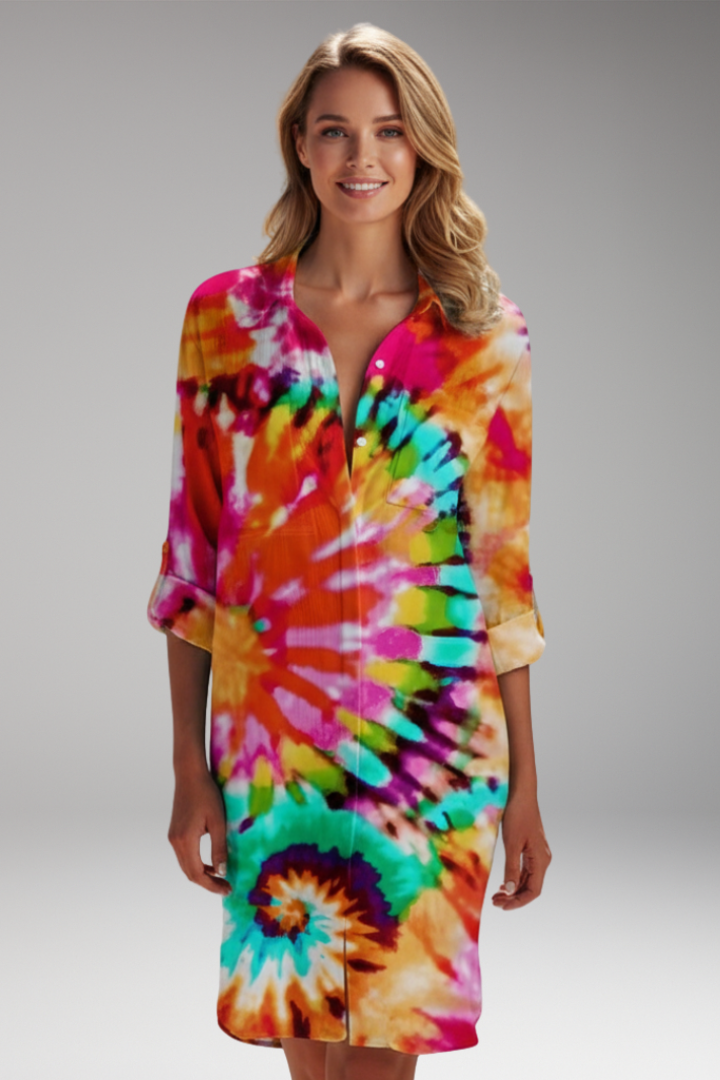 Women's Shirt Dress with Long Sleeve and Button Placket