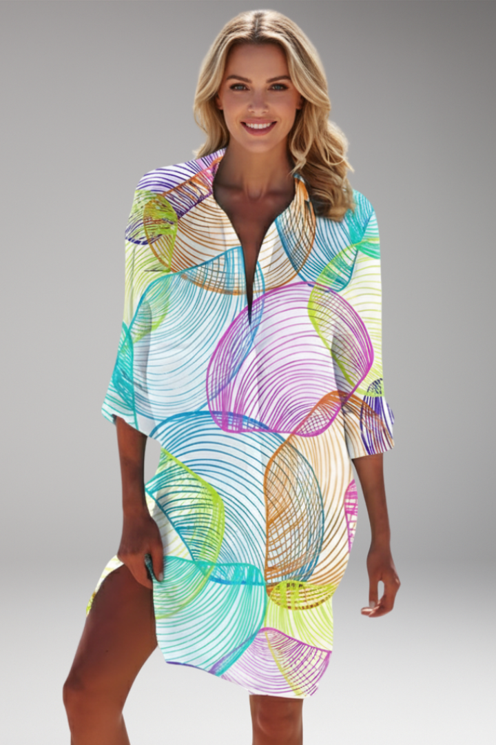 Women's Shirt Dress with Long Sleeve and Button Placket