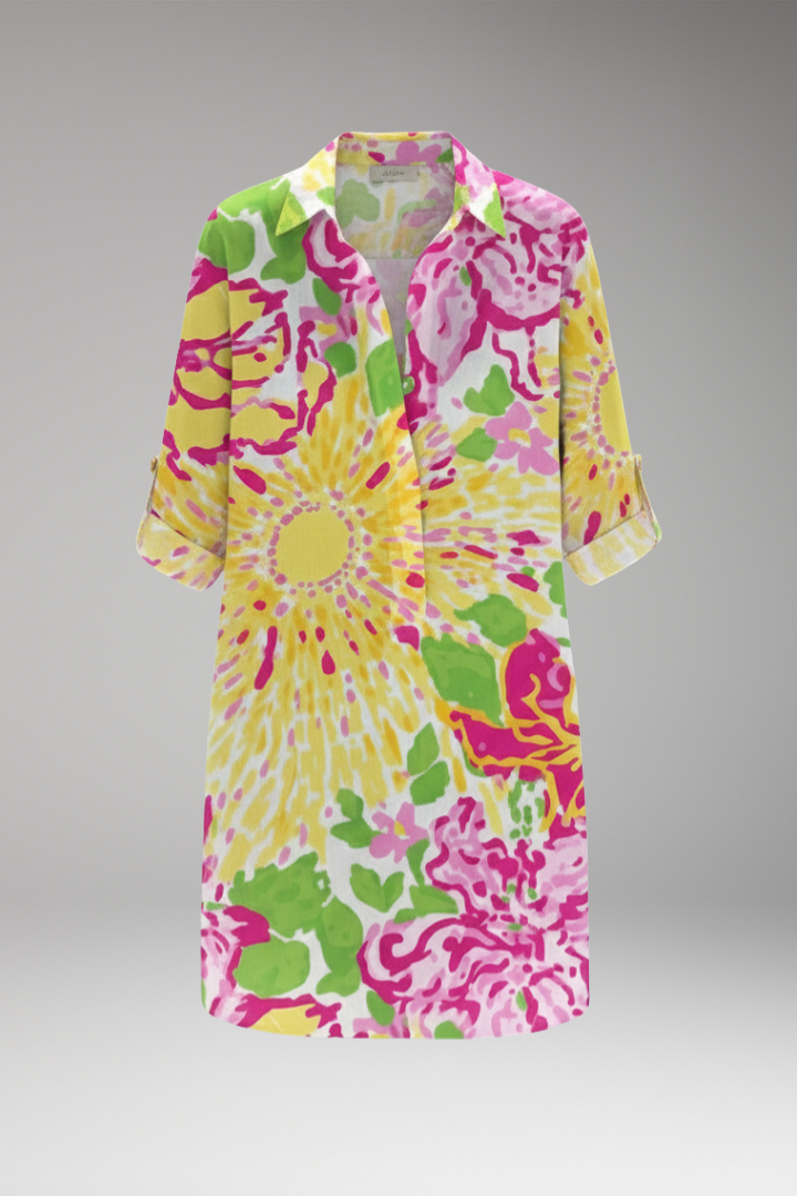Women's Shirt Dress with Long Sleeve and Button Placket