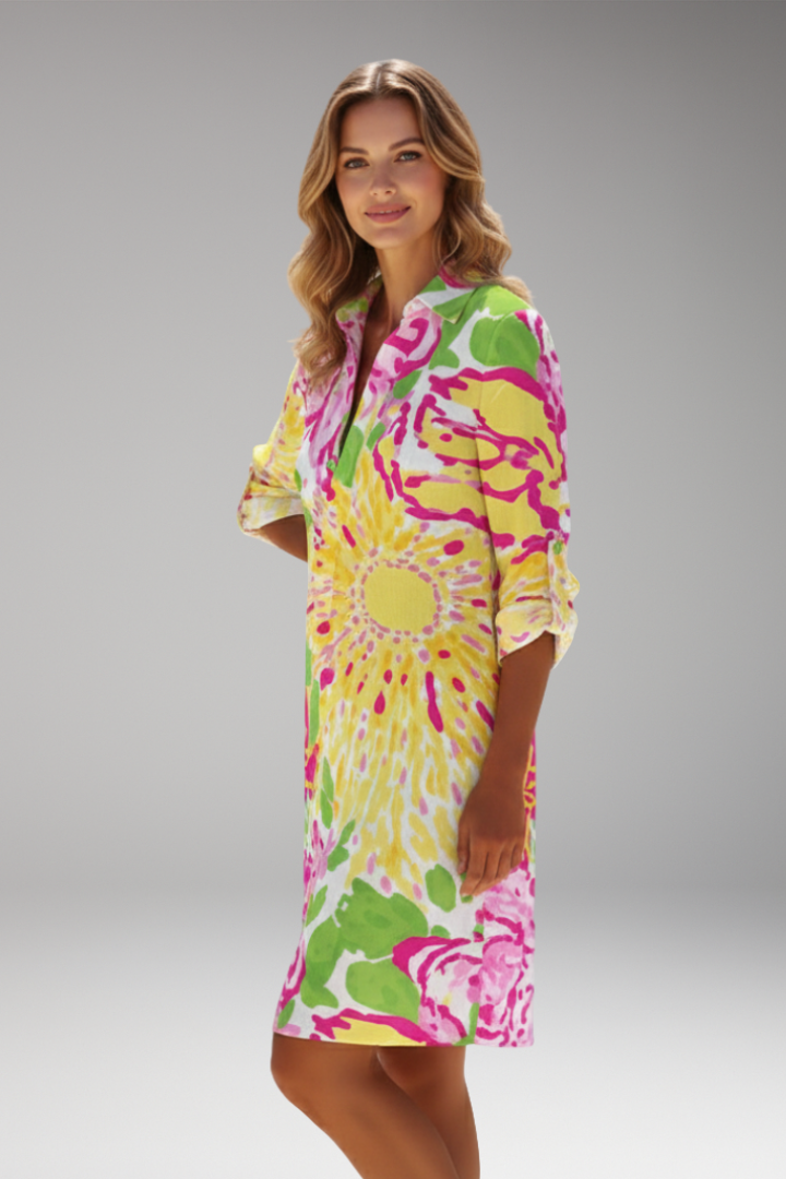 Women's Shirt Dress with Long Sleeve and Button Placket