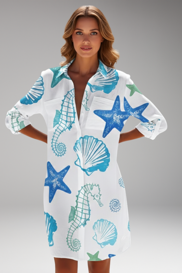 Women's Shirt Dress with Long Sleeve and Button Placket