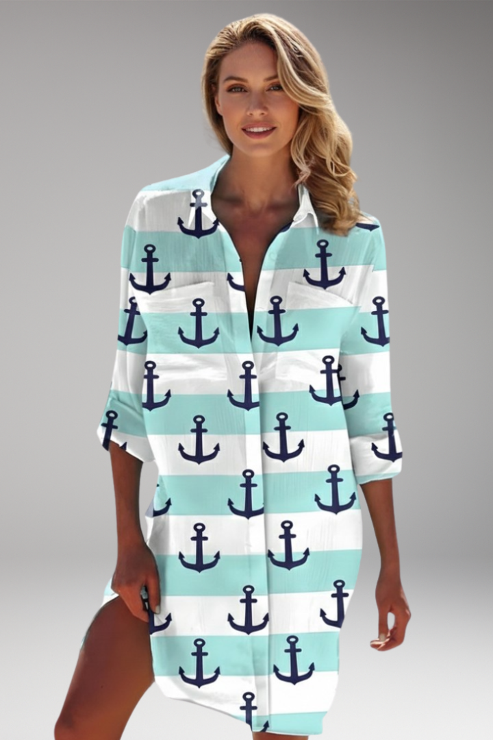 Women's Shirt Dress with Long Sleeve and Button Placket