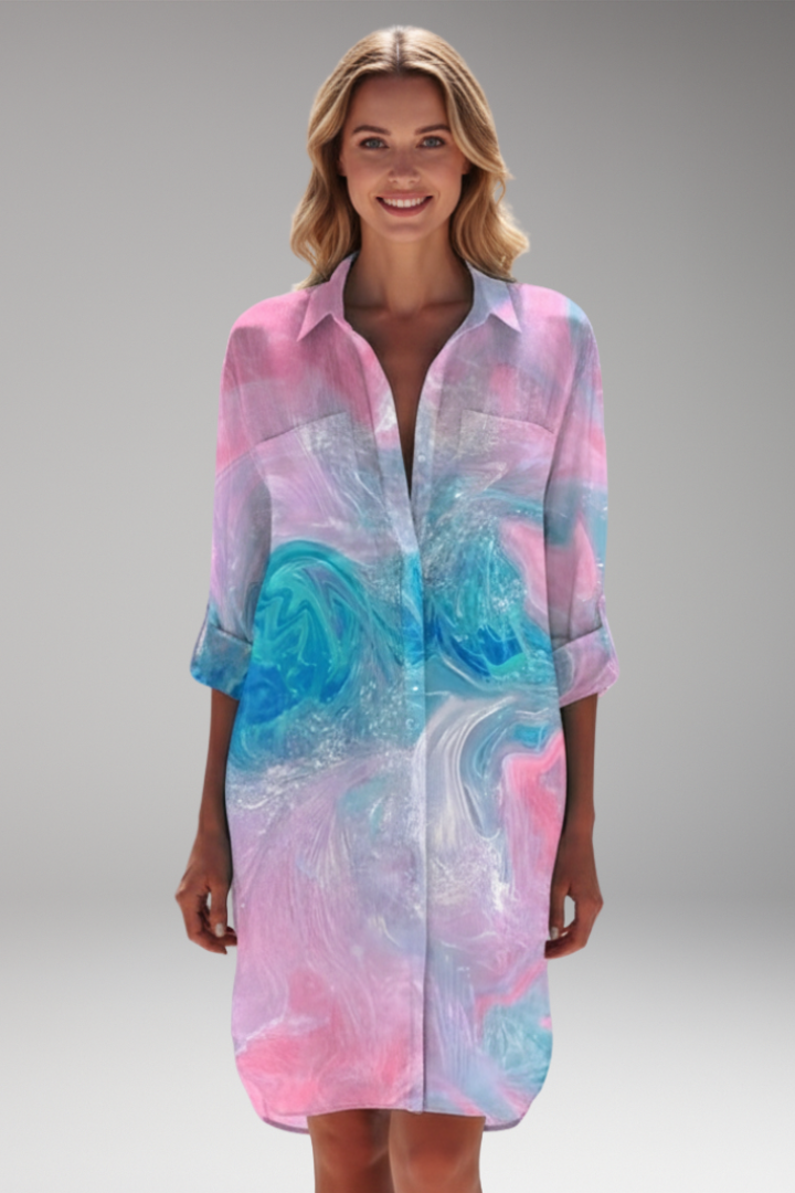 Women's Shirt Dress with Long Sleeve and Button Placket