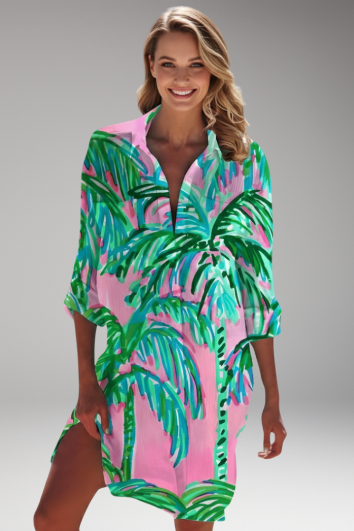 Women's Shirt Dress with Long Sleeve and Button Placket