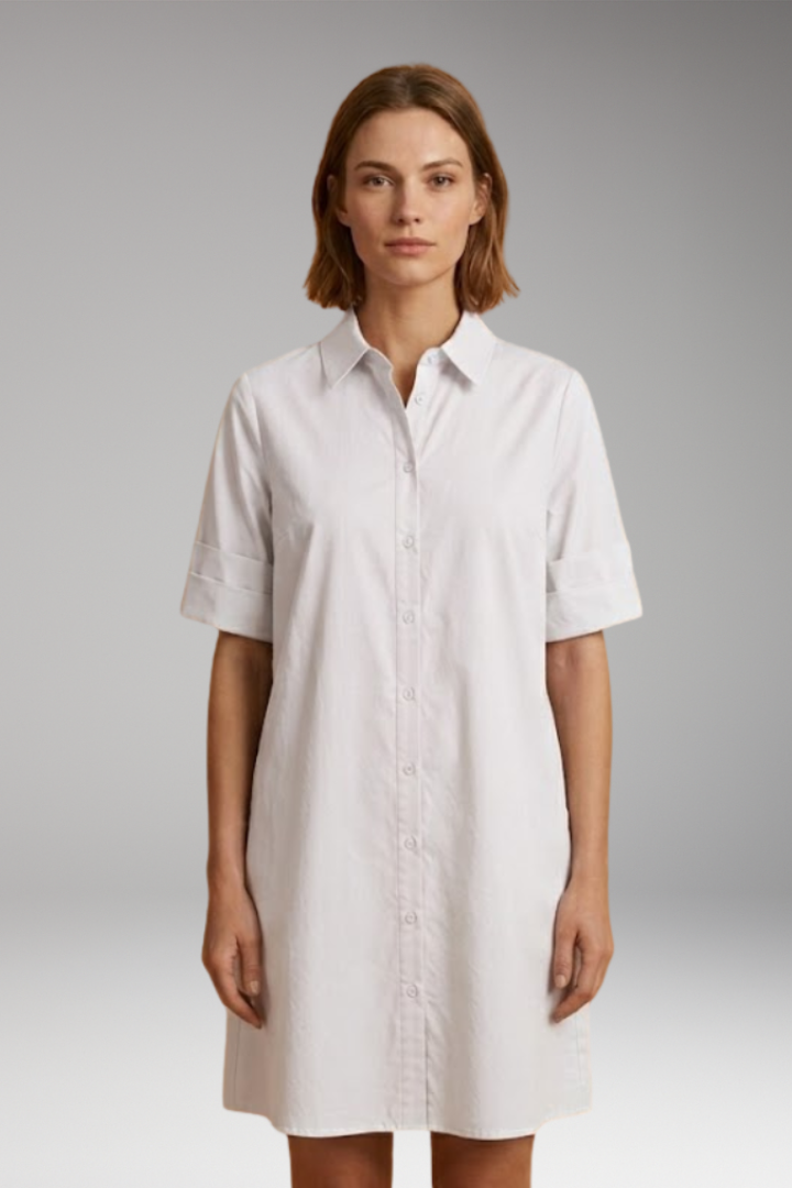 Women's Shirt Dress with Relaxed Silhouette and Button Fastening