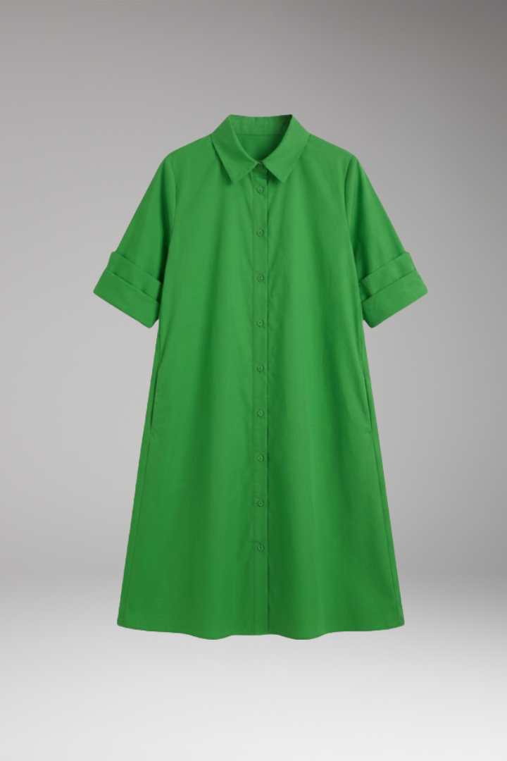 Women's Shirt Dress with Relaxed Silhouette and Button Fastening